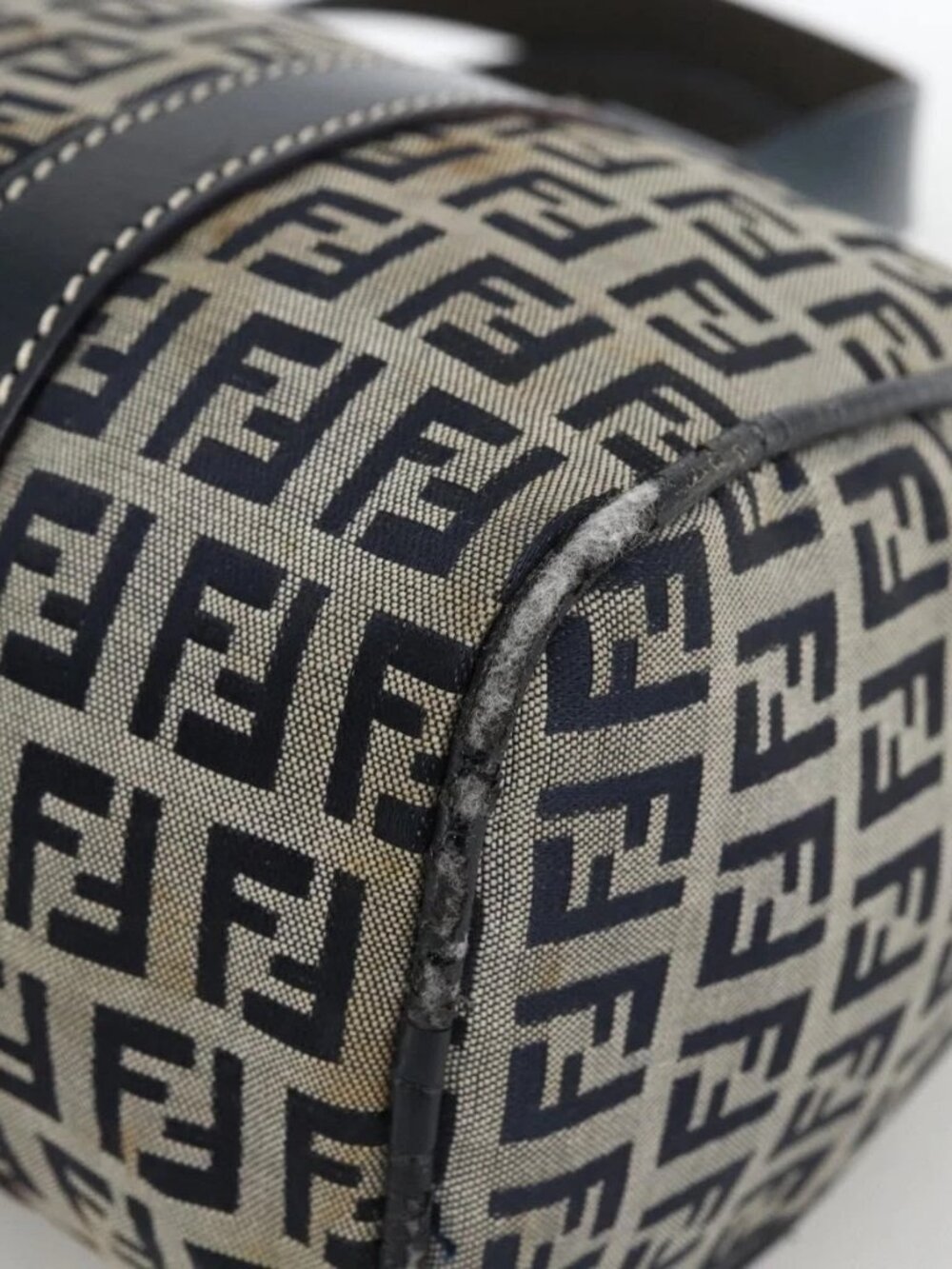 FENDI Zucchino Canvas Hand Bag Navy Silver Auth LNZ205 - Picture 10 of 16